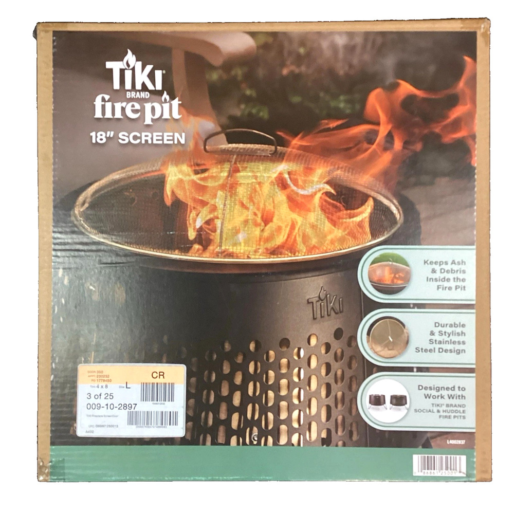 TIKI Brand 18" Fire Pit Screen Stainless Steel Spark Guard for Huddle Smokeless